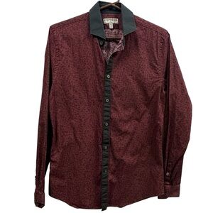 Express Fitted Burgundy Black Floral Long Sleeve Button Up Cotton Shirt Small